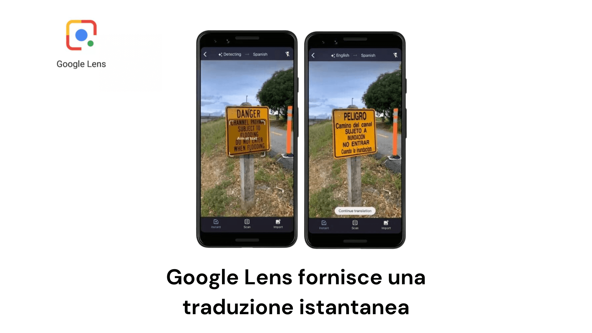 traduzione istantanea di una cartello dall'inglese allo spagnolo con Google Lens