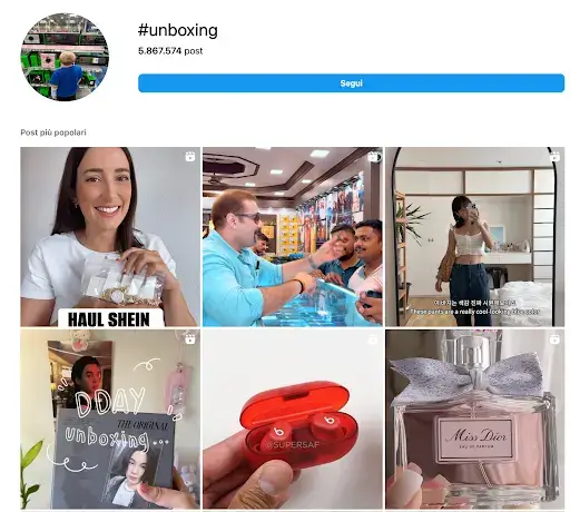 l'hashtag unboxing ha oltre 5,8 milioni di follower su Instagram