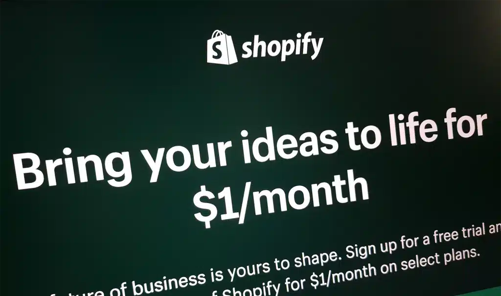 Schermata Shopify che recita: "Bring your ideas to life for $1/month"