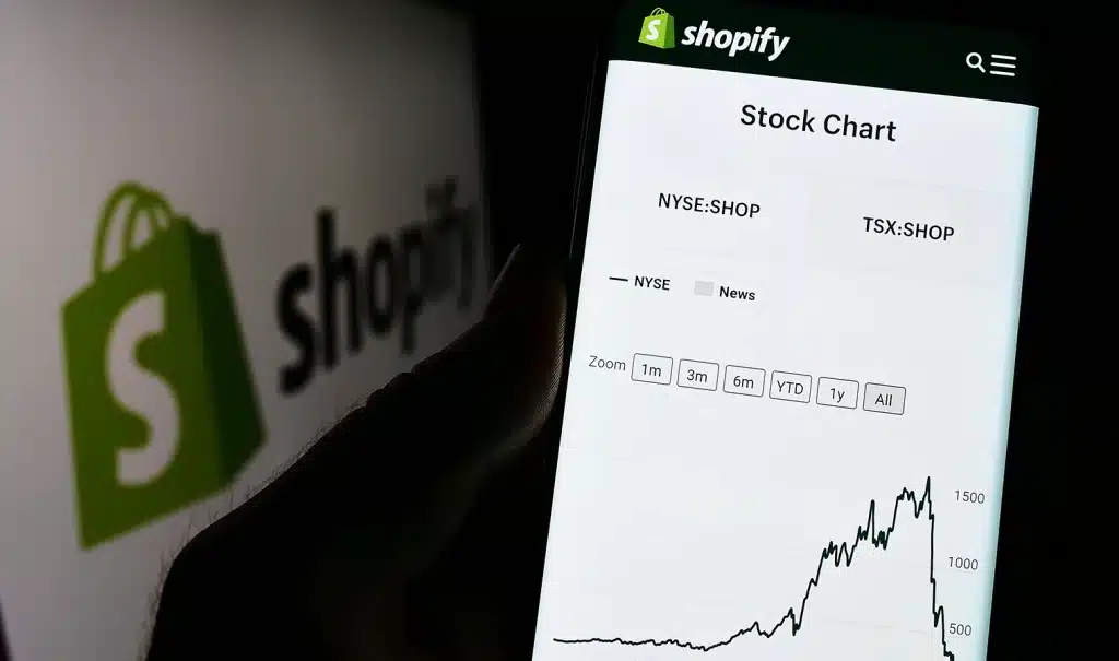 Chermata di un cellulare che mostra uno Stock Chart di Shopify