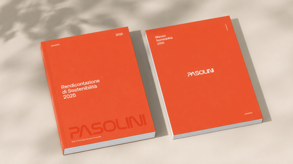 fronte retro della rendicontazione di sostenibilità di Pasolini 2025